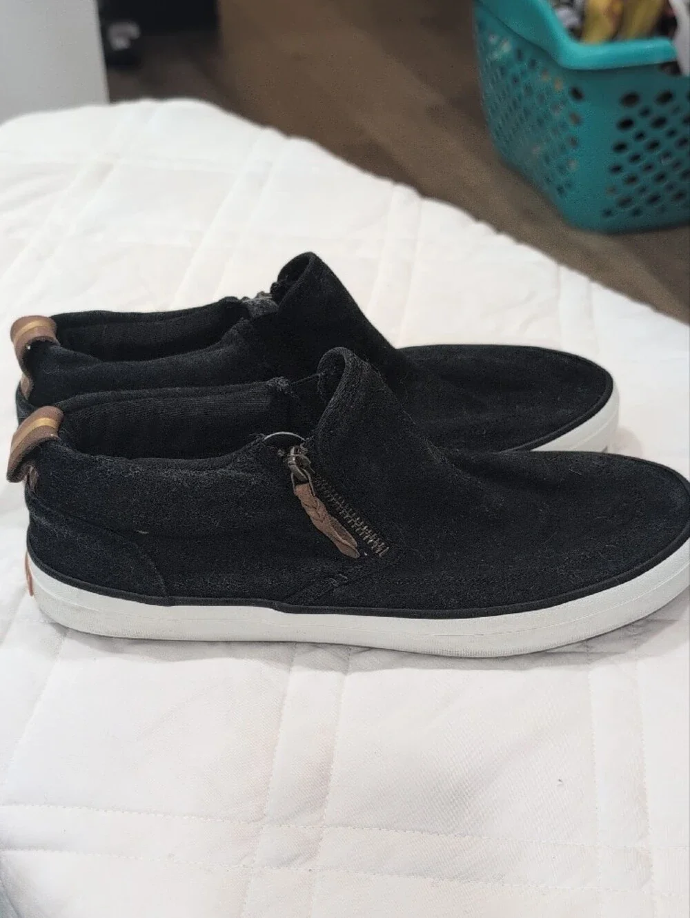 Sperry Women's Black Suede Slip-On Sneakers with White Sole